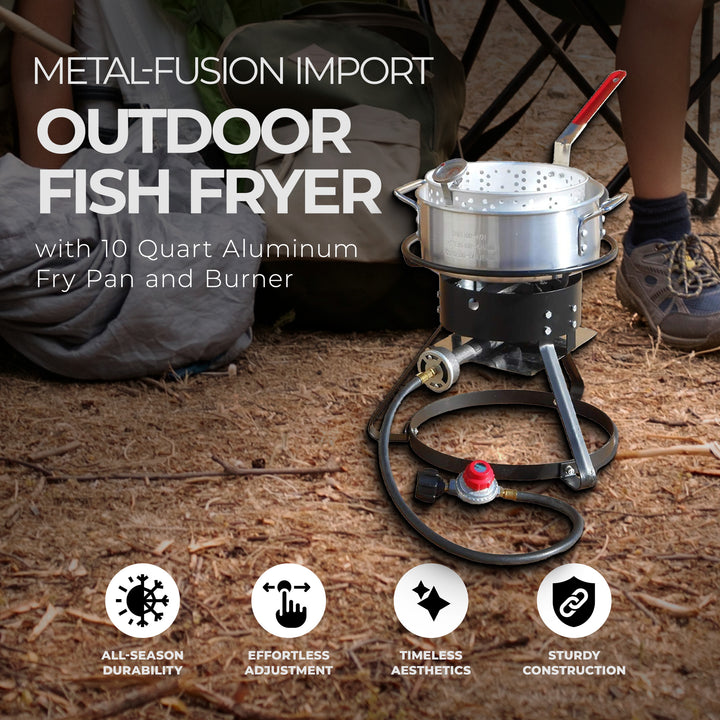 Metal-Fusion Outdoor Fish Fryer w/10 Qt Aluminum Fry Pan and Burner (Open Box)