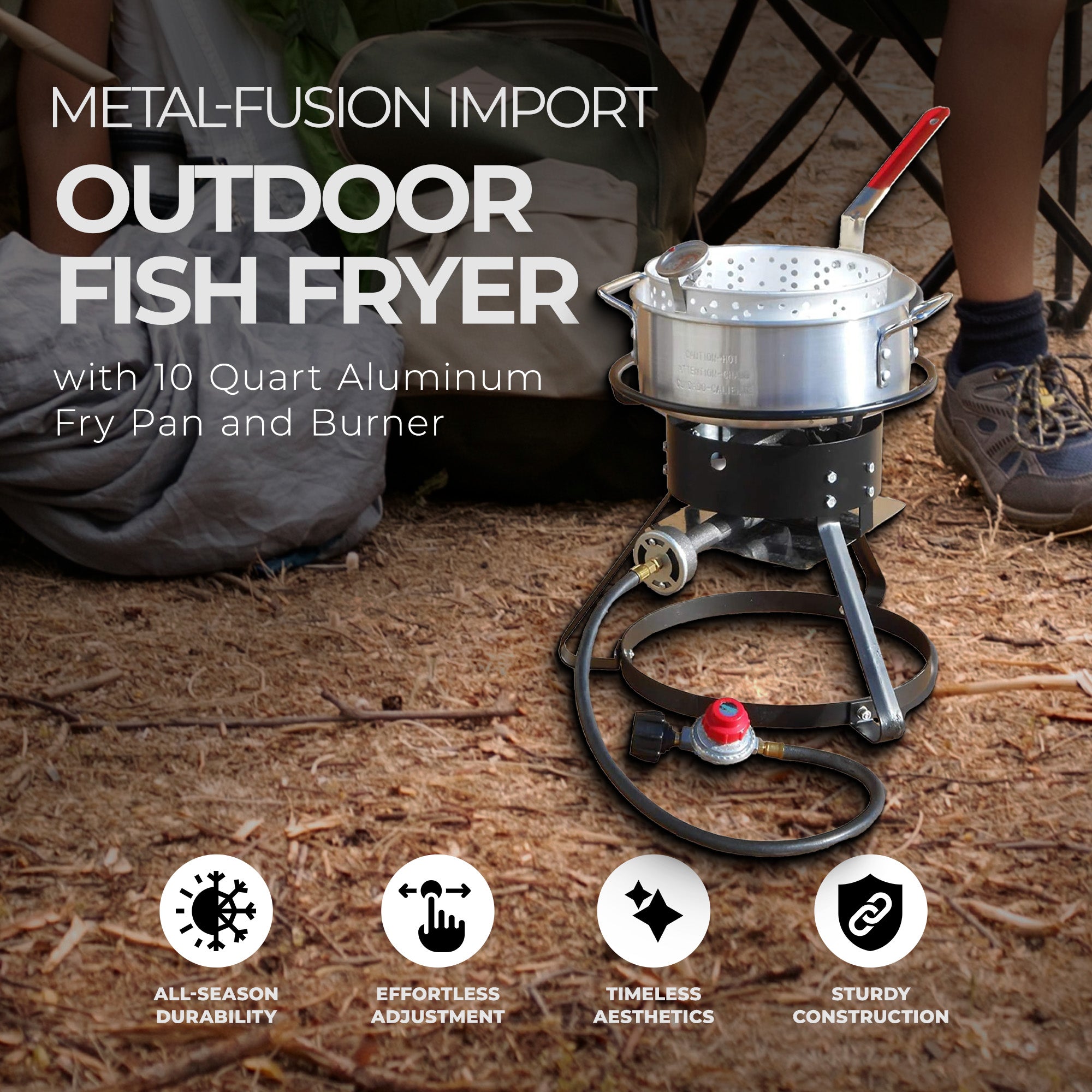 Metal-Fusion Outdoor Fish Fryer w/10 Qt Aluminum Fry Pan and Burner (Open Box)