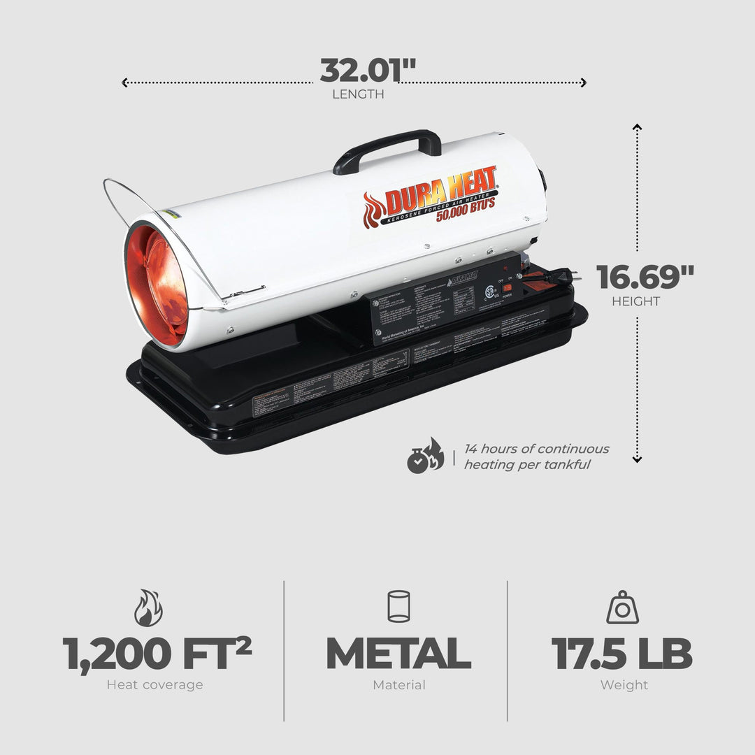 Dura Heat 50,000 BTU Portable Kerosene Forced Air Heater with 5 Gallon Fuel Tank - VMInnovations