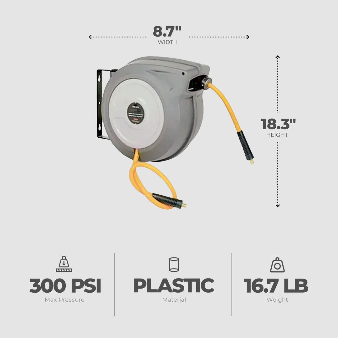 Master Mechanic 3/8" x 50' Hybrid Polymer Air Hose Reel with Housing (Open Box) - VMInnovations