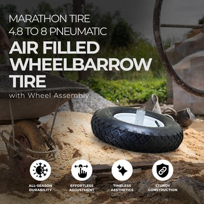 Marathon Tire 4.8 to 8 Pneumatic Air Filled Wheelbarrow Tire with Wheel Assembly
