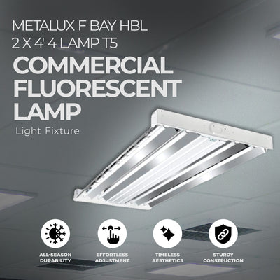 Metalux F Bay HBL 2 x 4' 4 Lamp T5 Commercial Fluorescent Lamp Light Fixture
