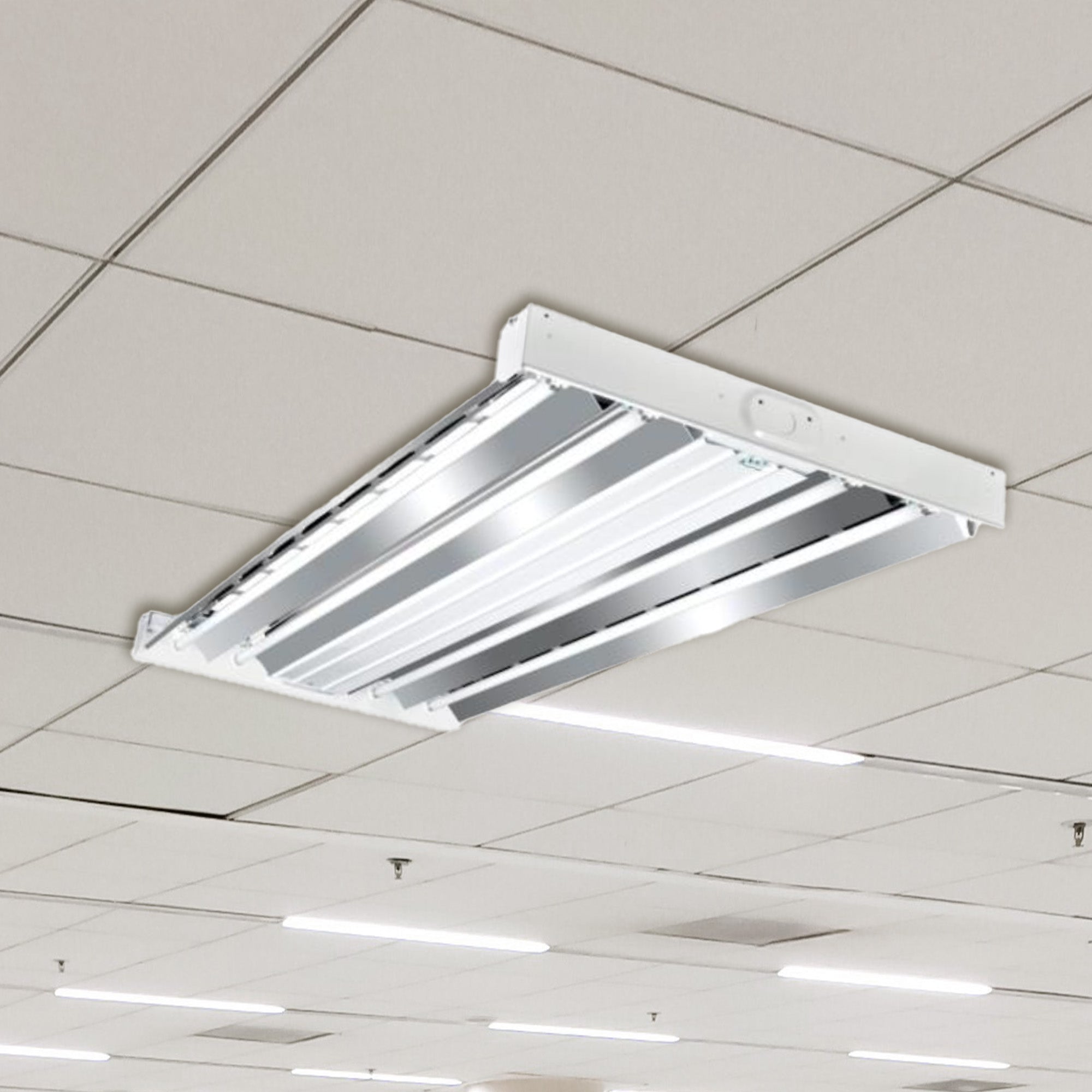 Metalux F Bay HBL 2 x 4' 4 Lamp T5 Commercial Fluorescent Lamp Light Fixture - VMInnovations