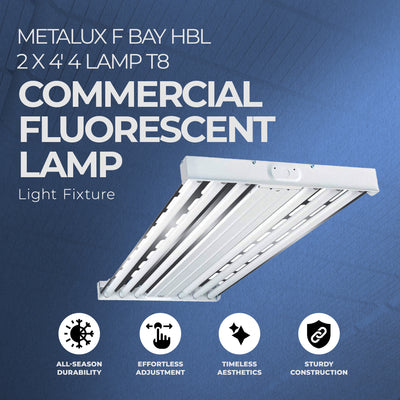 Metalux F Bay HBL 2 x 4' 4 Lamp T8 Commercial Fluorescent Lamp Light Fixture