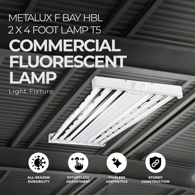 Metalux F Bay HBL 2 x 4 Foot 6 Lamp T5 Commercial Fluorescent Lamp Light Fixture