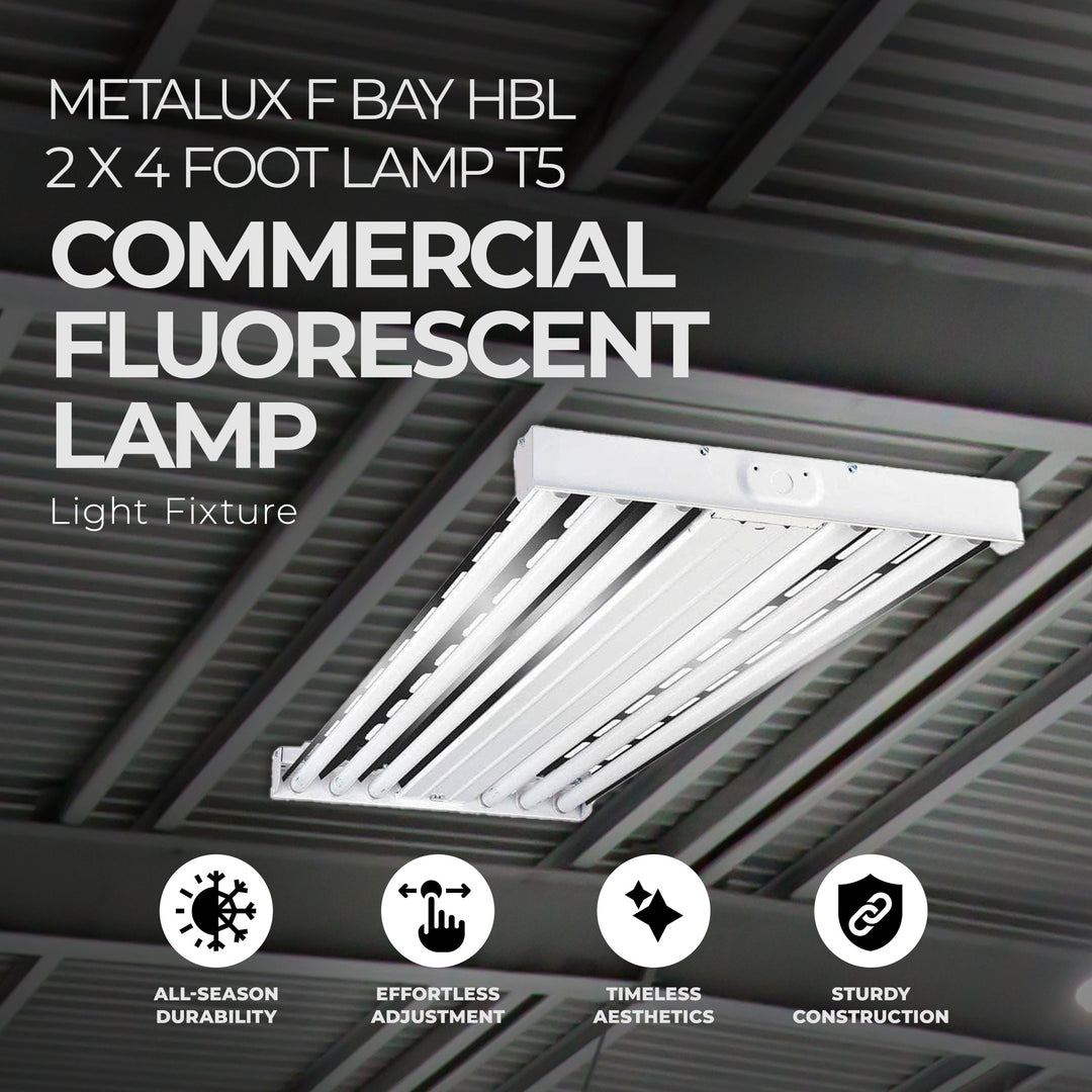 Metalux F Bay HBL 2 x 4 Foot 6 Lamp T5  Fluorescent Lamp Light Fixture (Used)