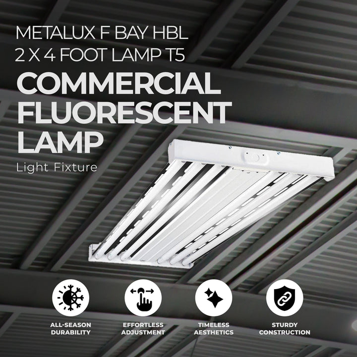 Metalux F Bay HBL 2 x 4 Foot 6 Lamp T5  Fluorescent Lamp Light Fixture (Used)