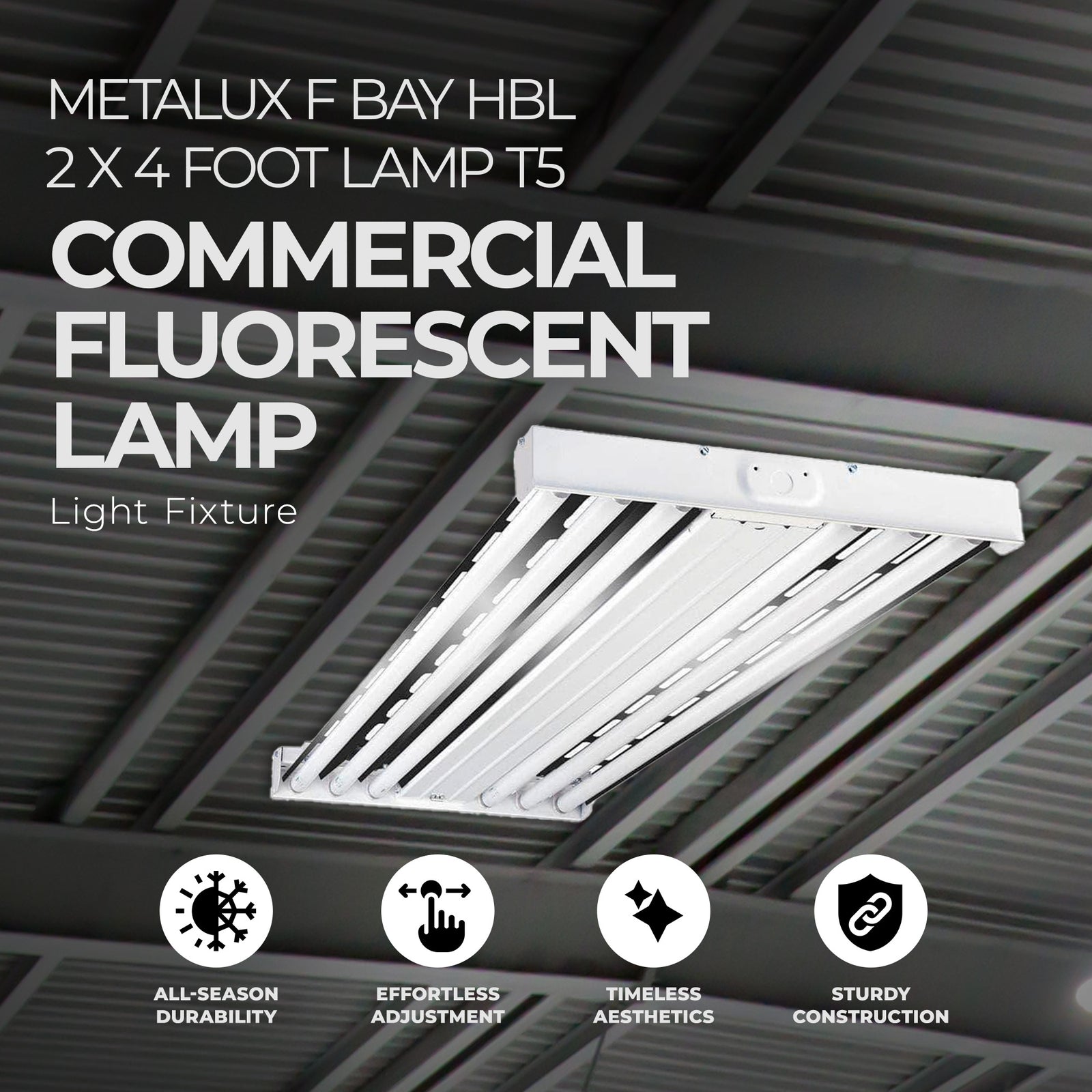 Metalux F Bay HBL 2 x 4 Foot 6 Lamp T5  Fluorescent Lamp Light Fixture (Used) - VMInnovations