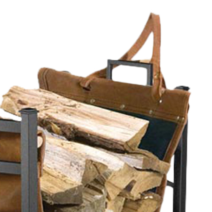 Panacea Log Bin with Synthetic Leather & Alloy Steel Log Carrier Rack (Open Box)