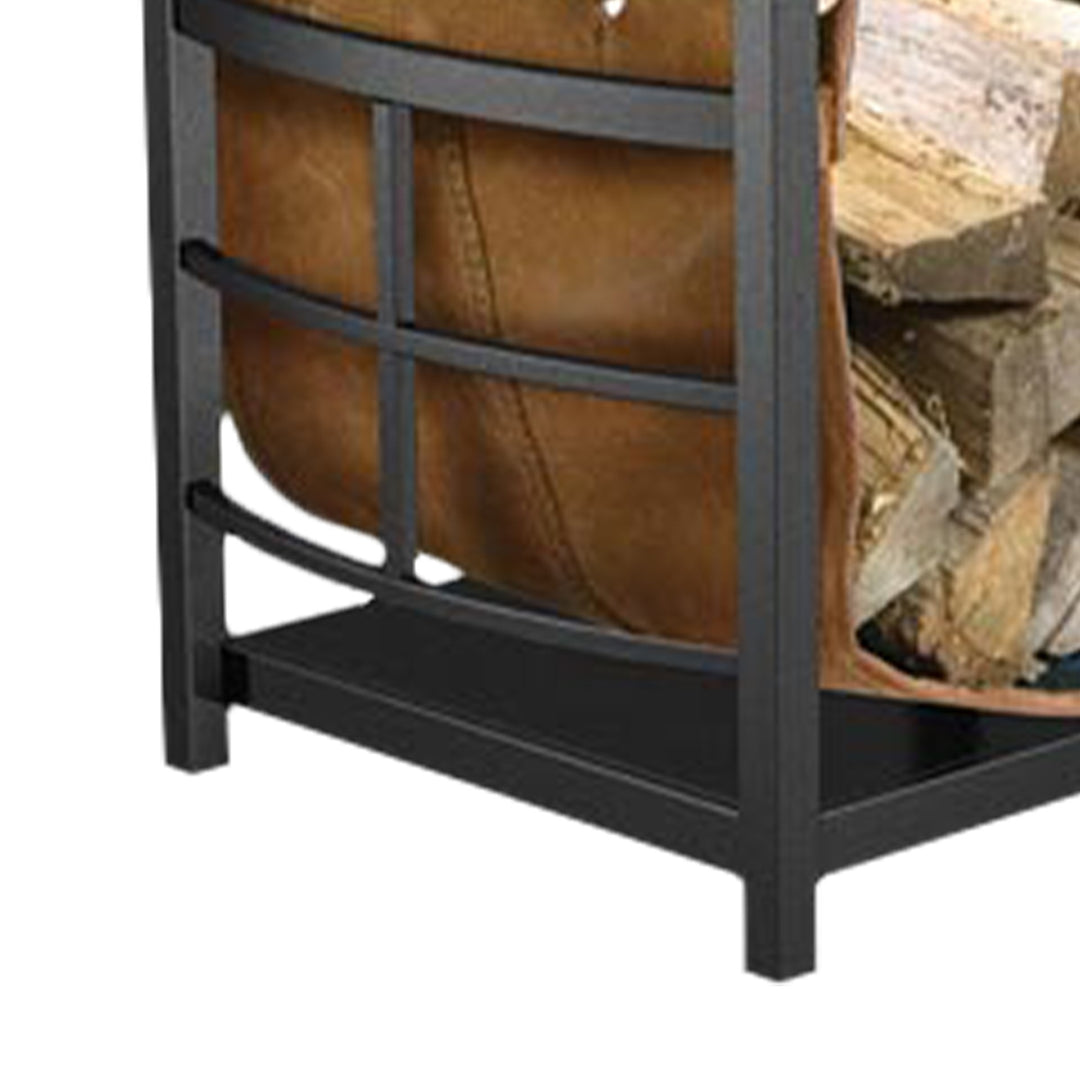 Panacea Log Bin with Synthetic Leather & Alloy Steel Log Carrier Rack (Open Box)