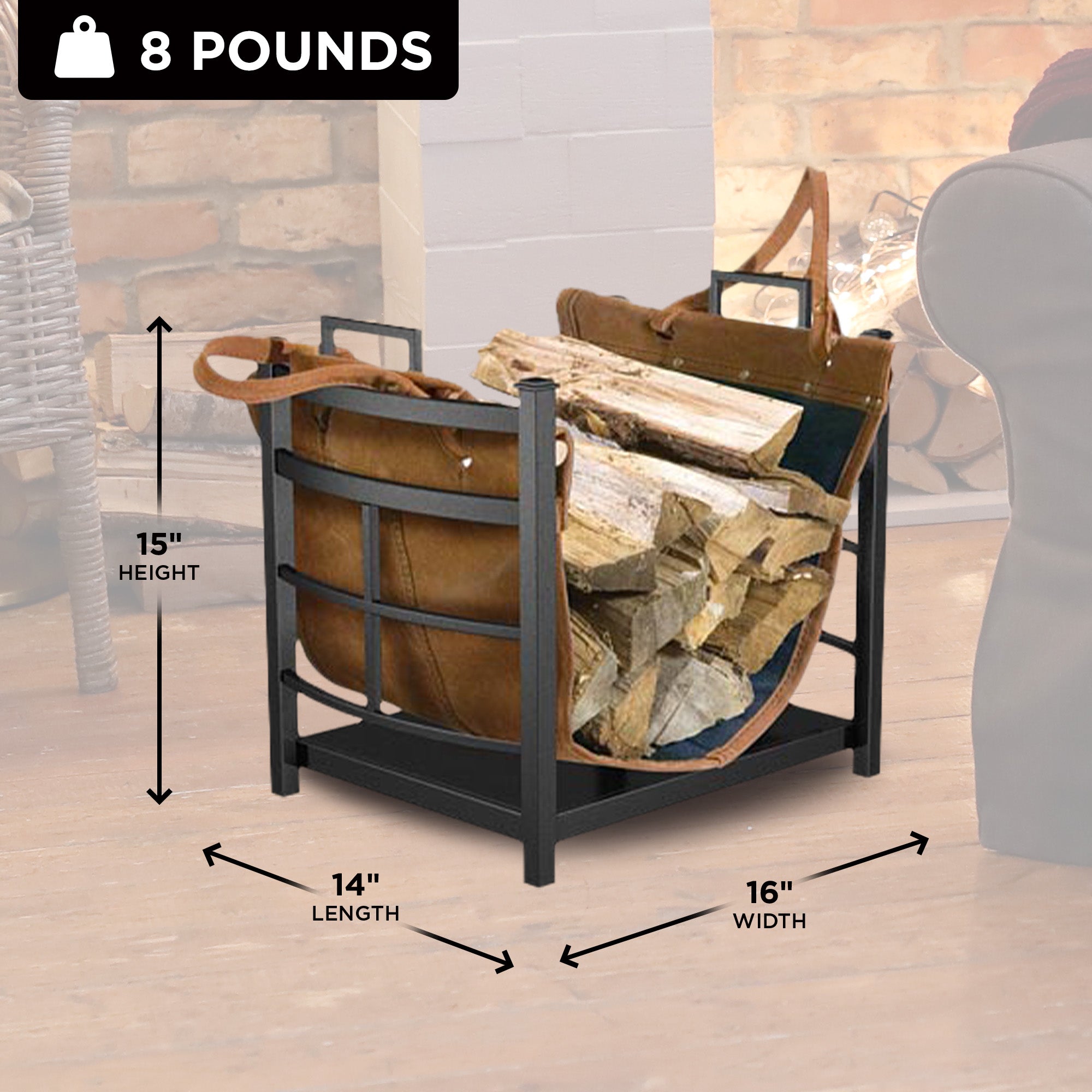 Panacea Log Bin with Synthetic Leather & Alloy Steel Log Carrier Rack (Open Box) - VMInnovations