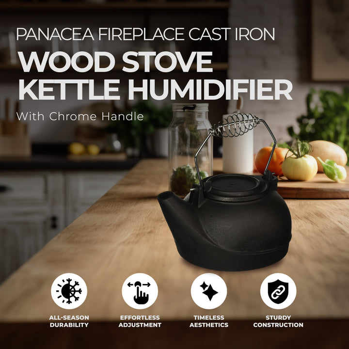 Panacea Fireplace Cast Iron Wood Stove Kettle Humidifier w/ Chrome Handle, Black - VMInnovations