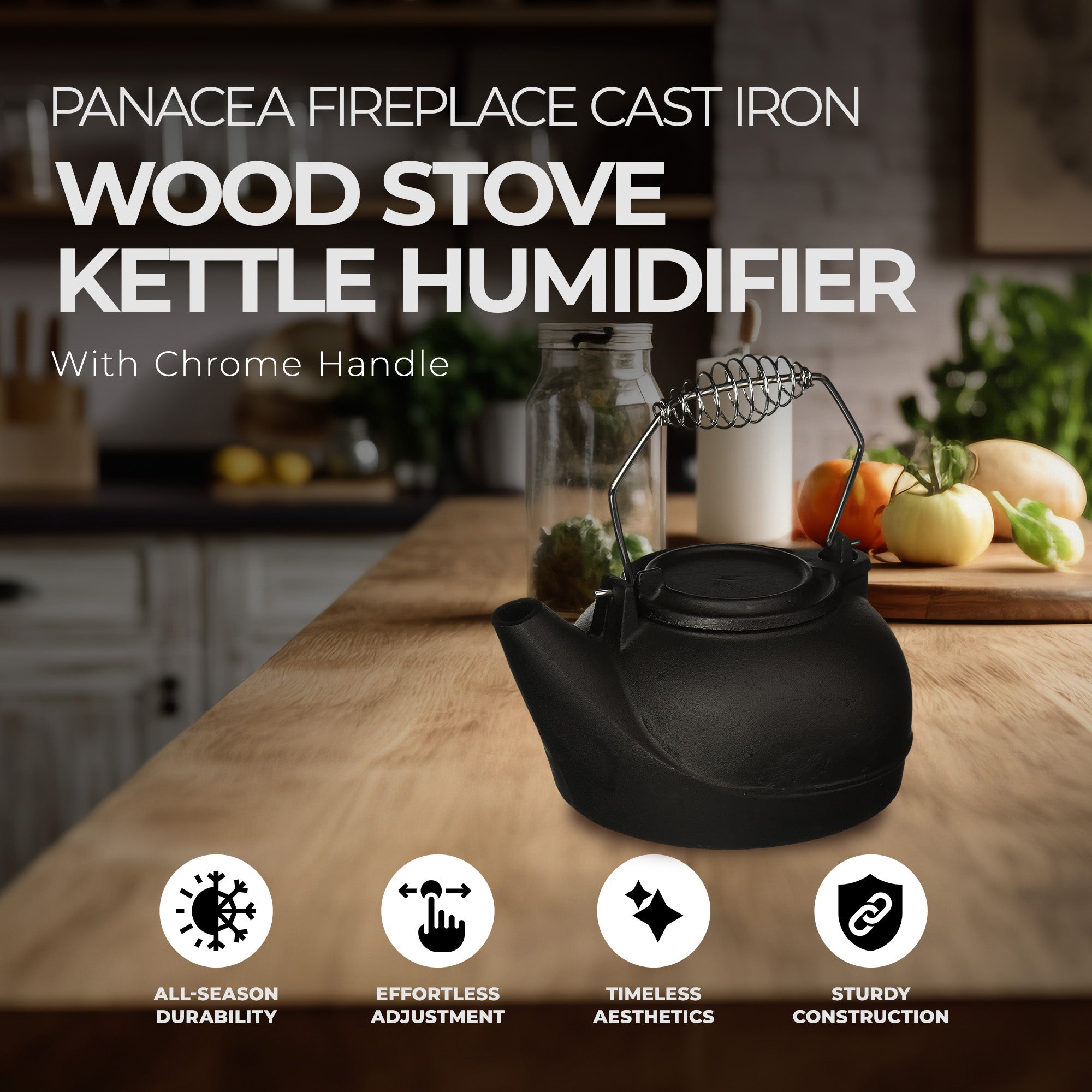 Panacea Cast Iron Stove Kettle Humidifier w/ Chrome Handle, Black (Open Box)