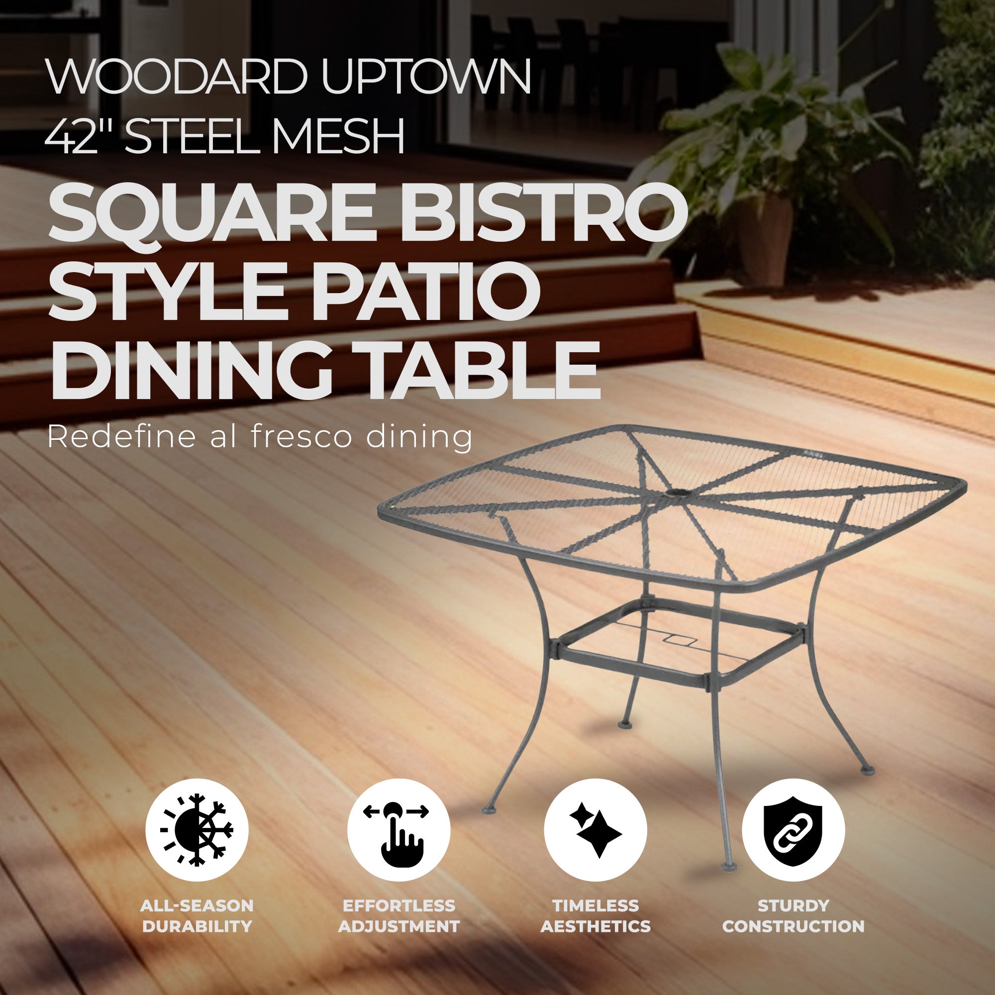 Woodard 42" Steel Mesh Square Bistro Style Patio Dining Table, Black (Used) - VMInnovations