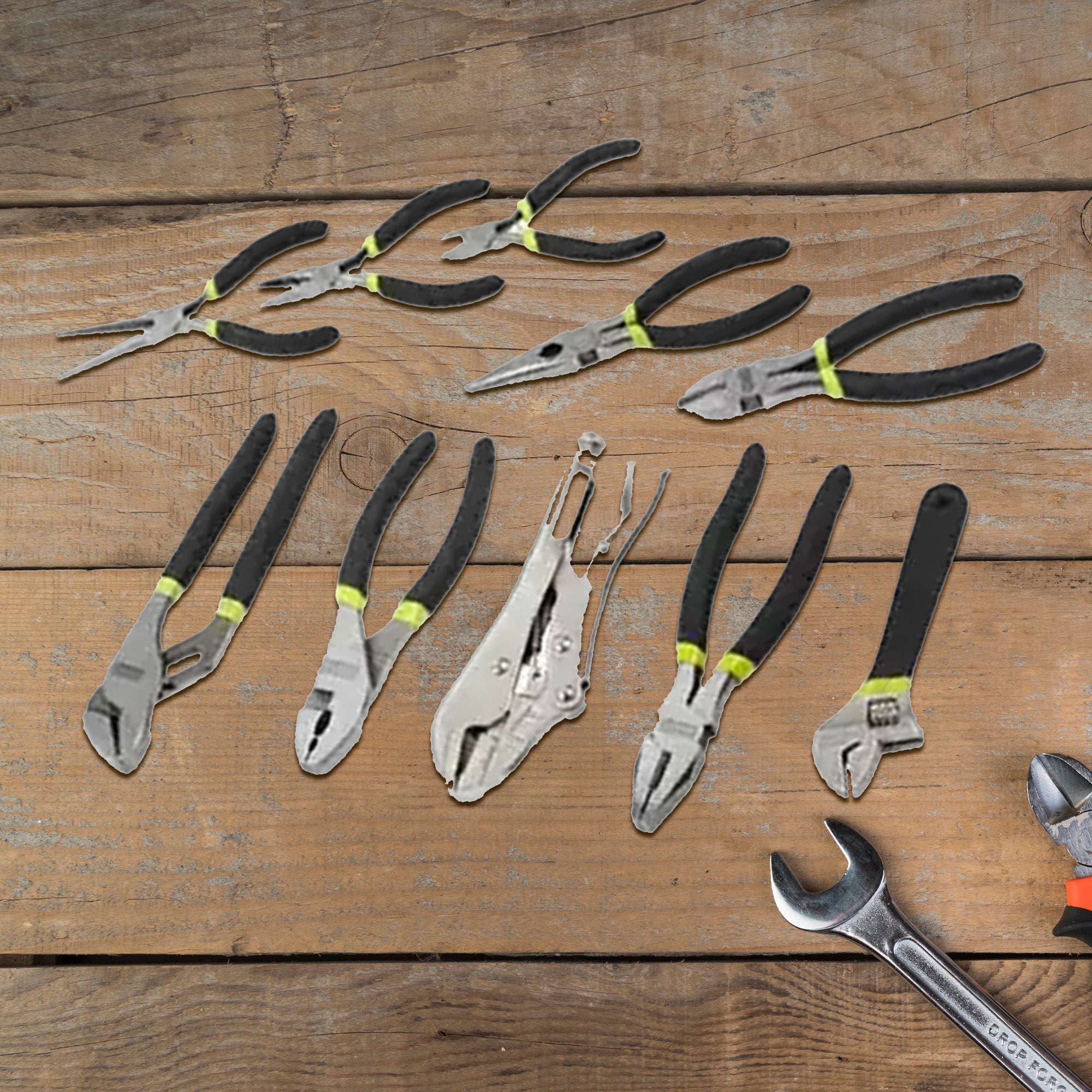 Master Mechanic 10 Piece Carbon Steel Pliers and Wrench Tool Set, JK2019002 - VMInnovations