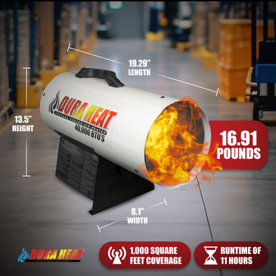 Dura Heat 1,000 Square Feet Coverage Portable LP Gas Forced Air Heater, White - VMInnovations