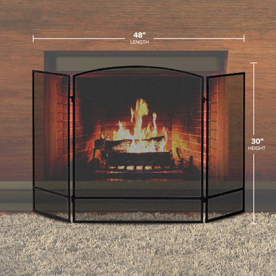 Panacea 30 by 48 Inch 3 Panel Matte Fireplace Screen with Arched Design, Black - VMInnovations