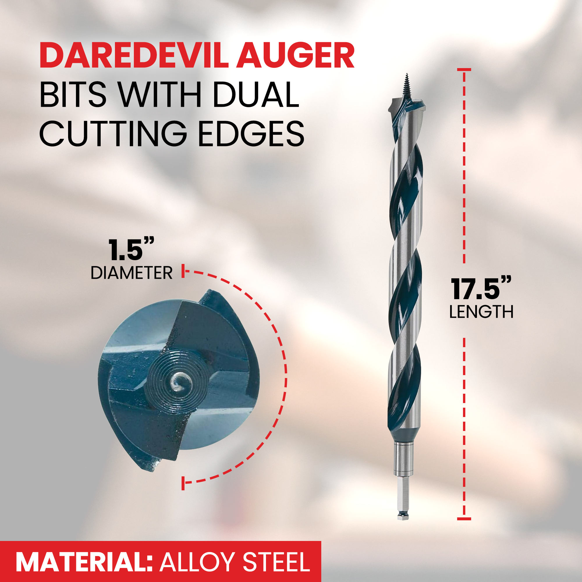 Bosch 1.5"x 17.5" Daredevil Auger Bits with Dual Cutting Edges (Open Box) - VMInnovations