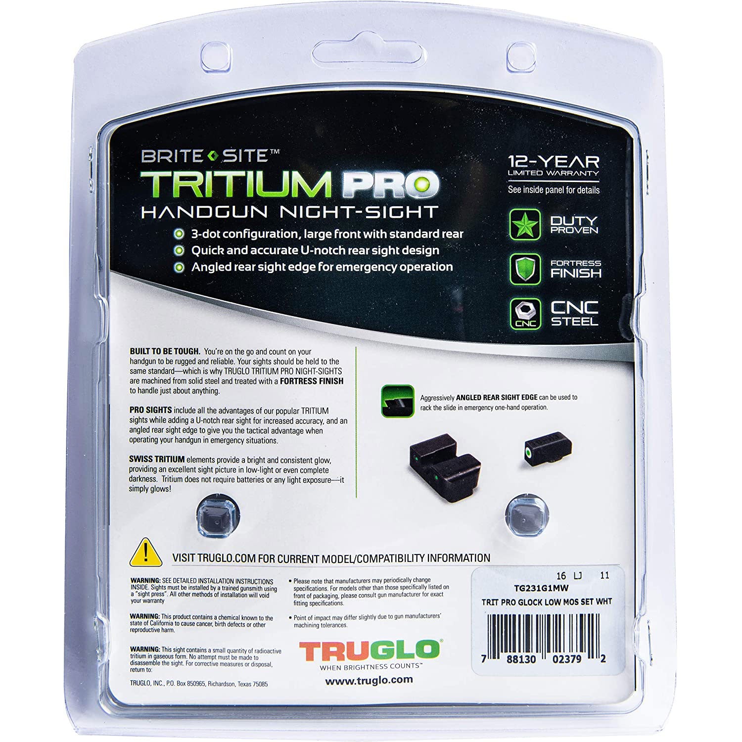 TruGlo Tritium Pro Glow in the Dark Handgun Glock Pistol Sight for Glock 17 & 19 - VMInnovations