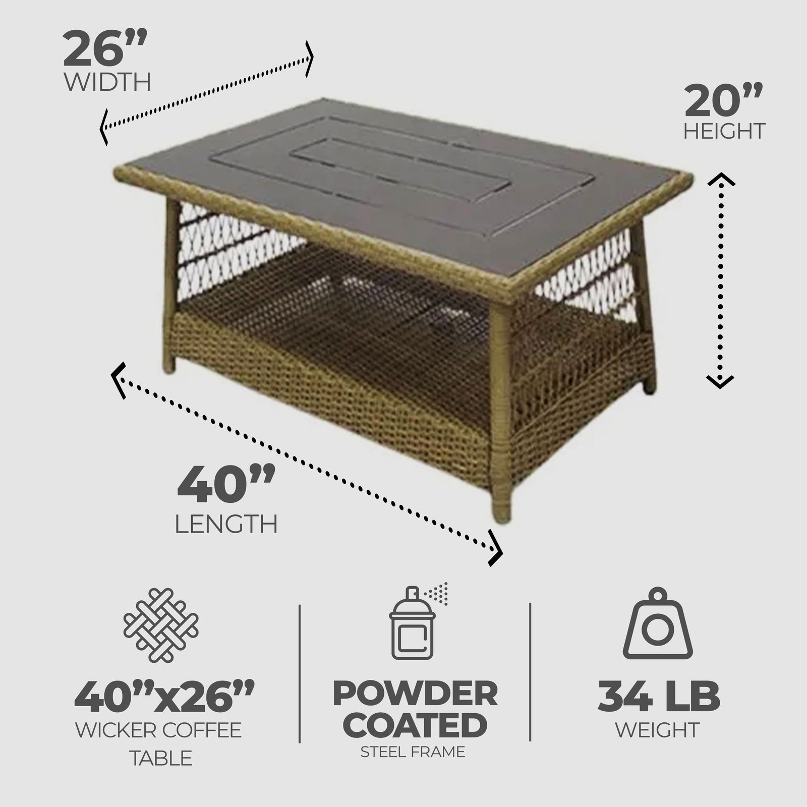 Four Seasons Courtyard Positano 40" x 26" Outdoor Wicker Coffee Table, Brown - VMInnovations