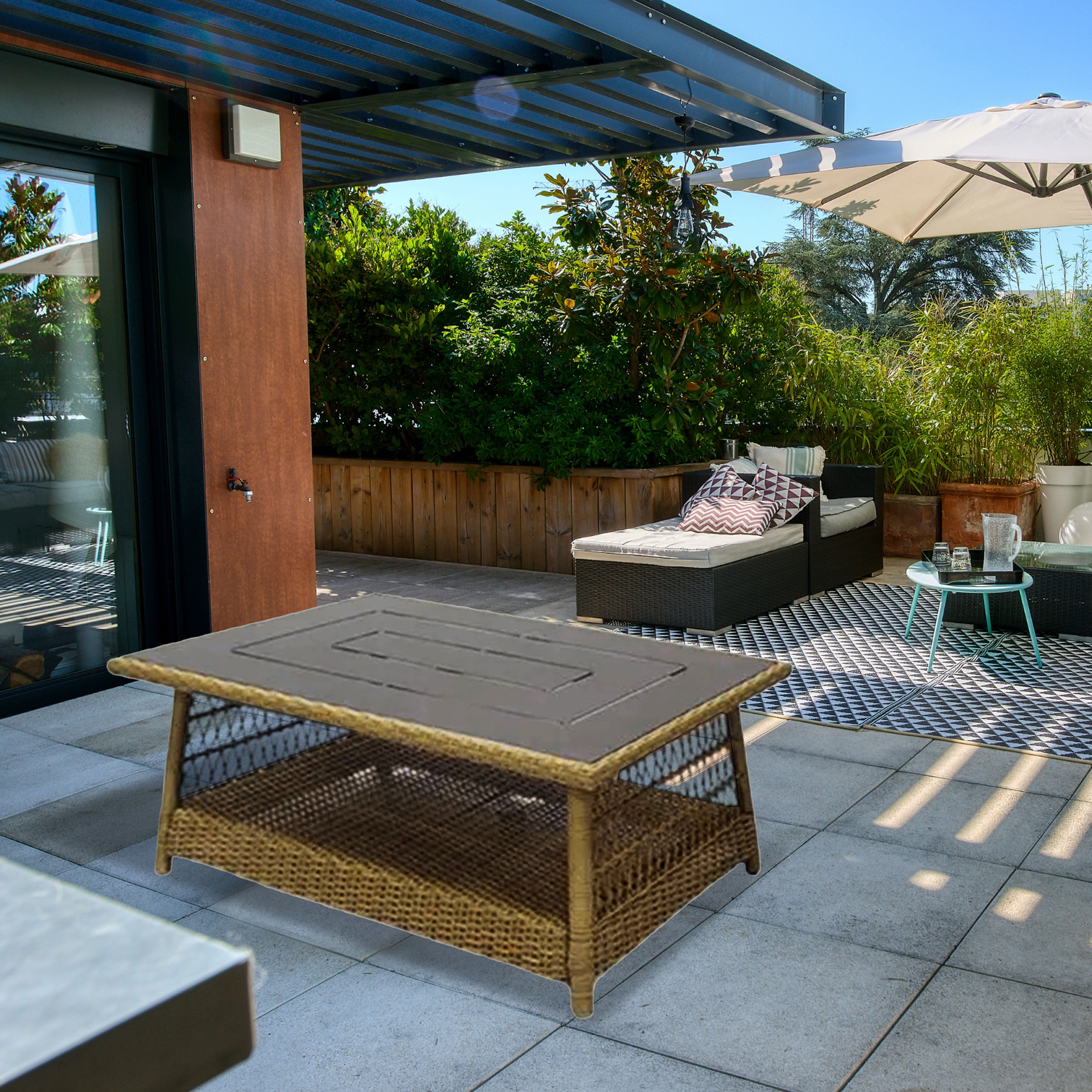 Four Seasons Courtyard Positano 40" x 26" Outdoor Wicker Coffee Table, Brown - VMInnovations