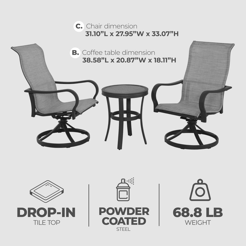 Four Seasons Courtyard 3pc Aluminum Bistro Set w/Swivel Rockers (Open Box)