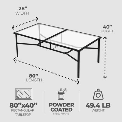 Four Seasons Courtyard Sunny Isles Tempered Glass Top Patio Dining Table, Black - VMInnovations
