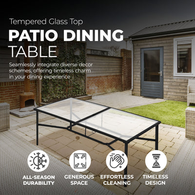 Four Seasons Courtyard Sunny Isles Tempered Glass Top Patio Dining Table, Black - VMInnovations