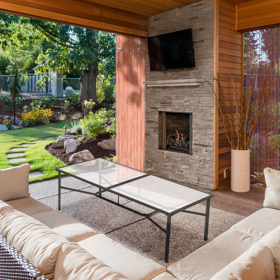 Four Seasons Courtyard Tempered Glass Top Dining Table, Black (Open Box) - VMInnovations