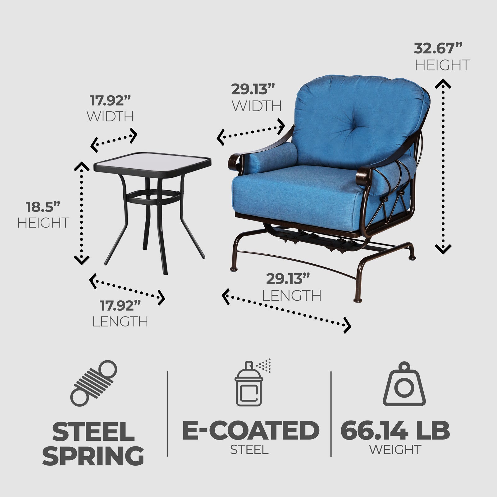 Four Seasons Courtyard Uptown 3 Piece Chat Set w/ 2 Rocker Chairs & 1 Side Table - VMInnovations