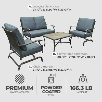 Four Seasons Courtyard Belmont 4 Piece Collection w/Rockers, Table & Loveseat - VMInnovations