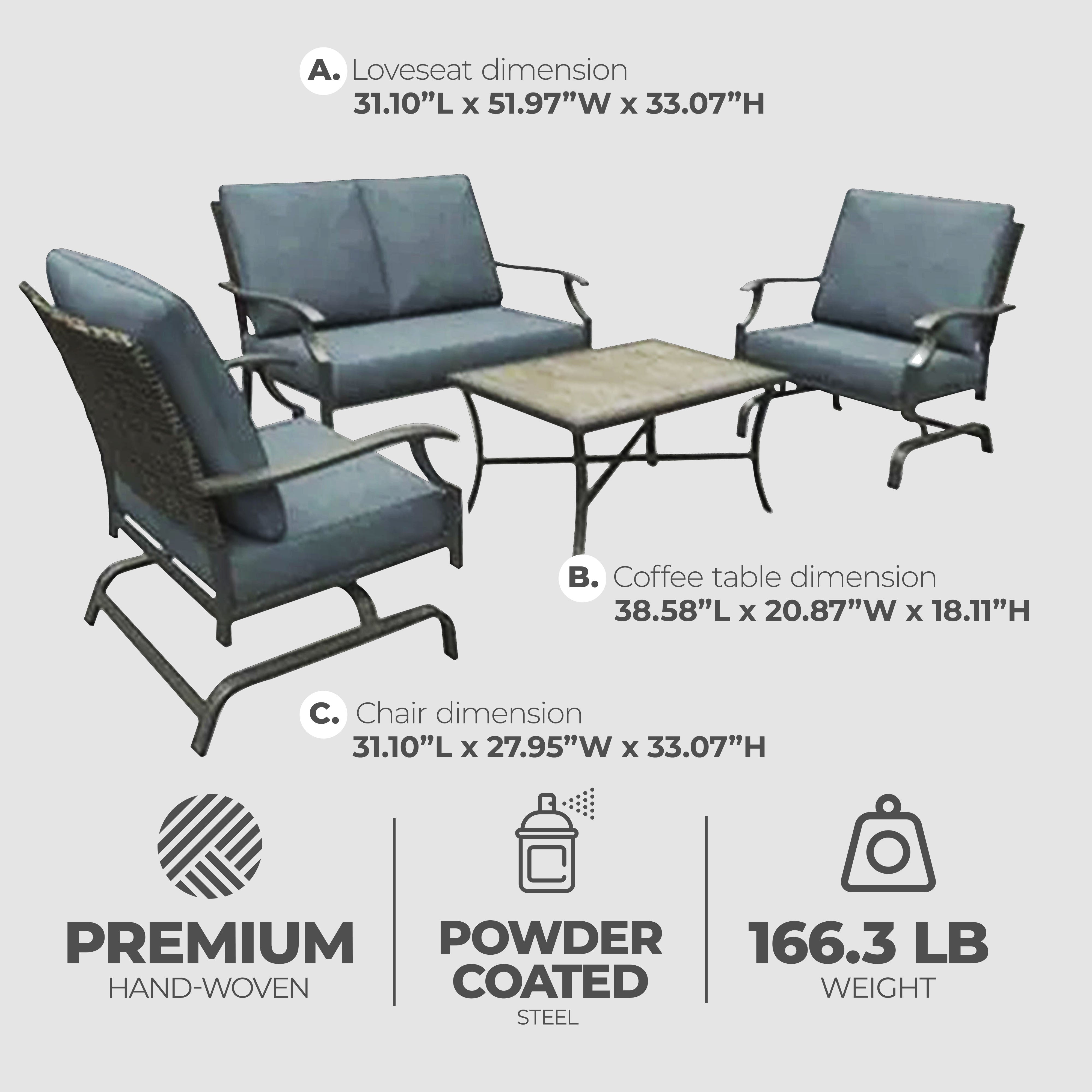 Four Seasons Courtyard Belmont 4 Piece Collection w/Rockers, Table & Loveseat - VMInnovations