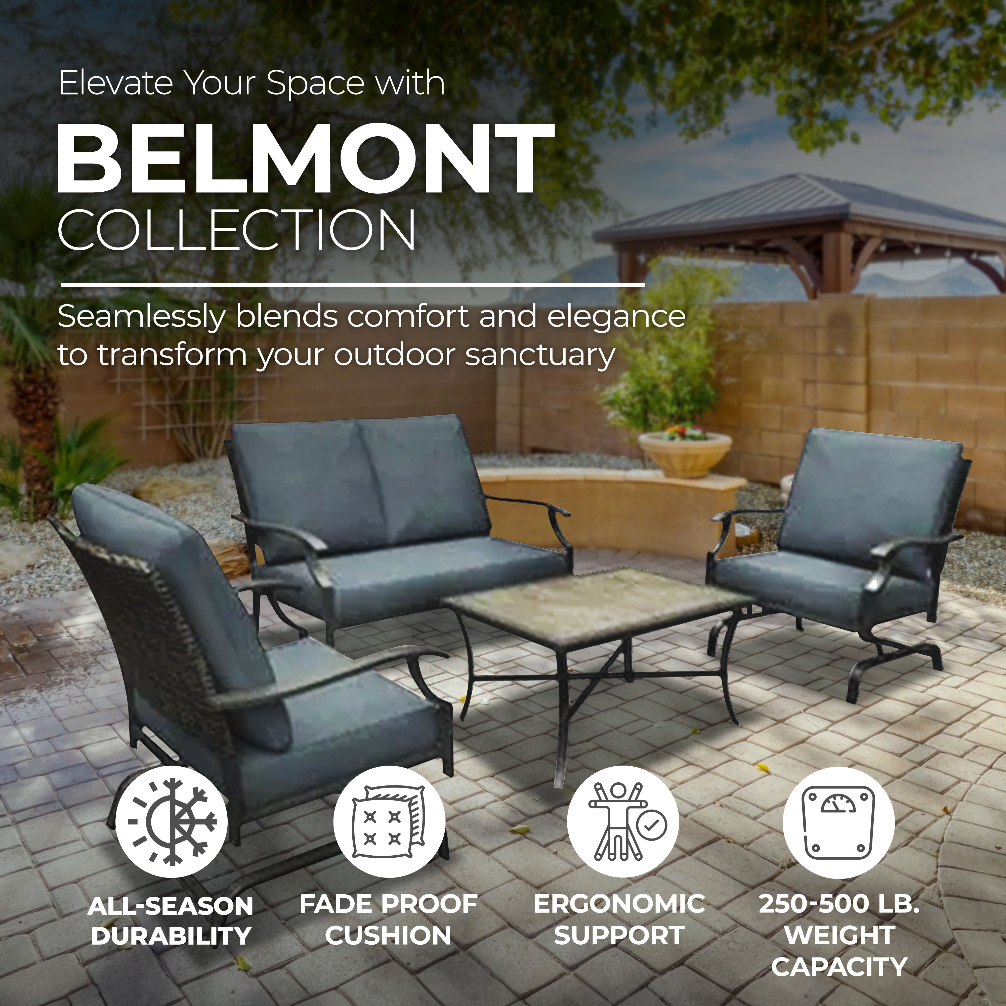 Four Seasons Courtyard Belmont 4 Piece Collection w/Rockers, Table & Loveseat - VMInnovations