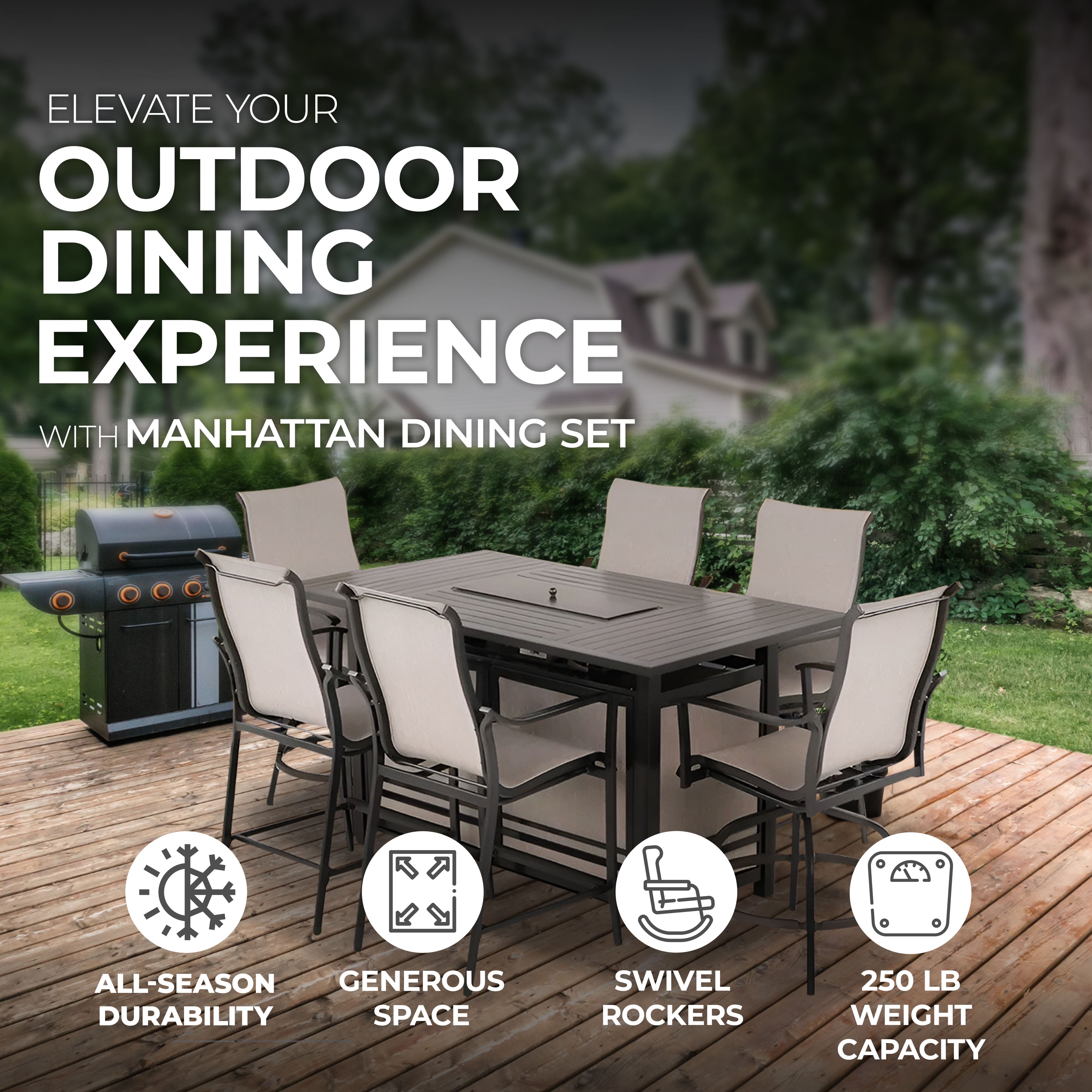 Four Seasons Courtyard Manhattan 6 Piece Patio High Chair Dining Furniture, Gray - VMInnovations