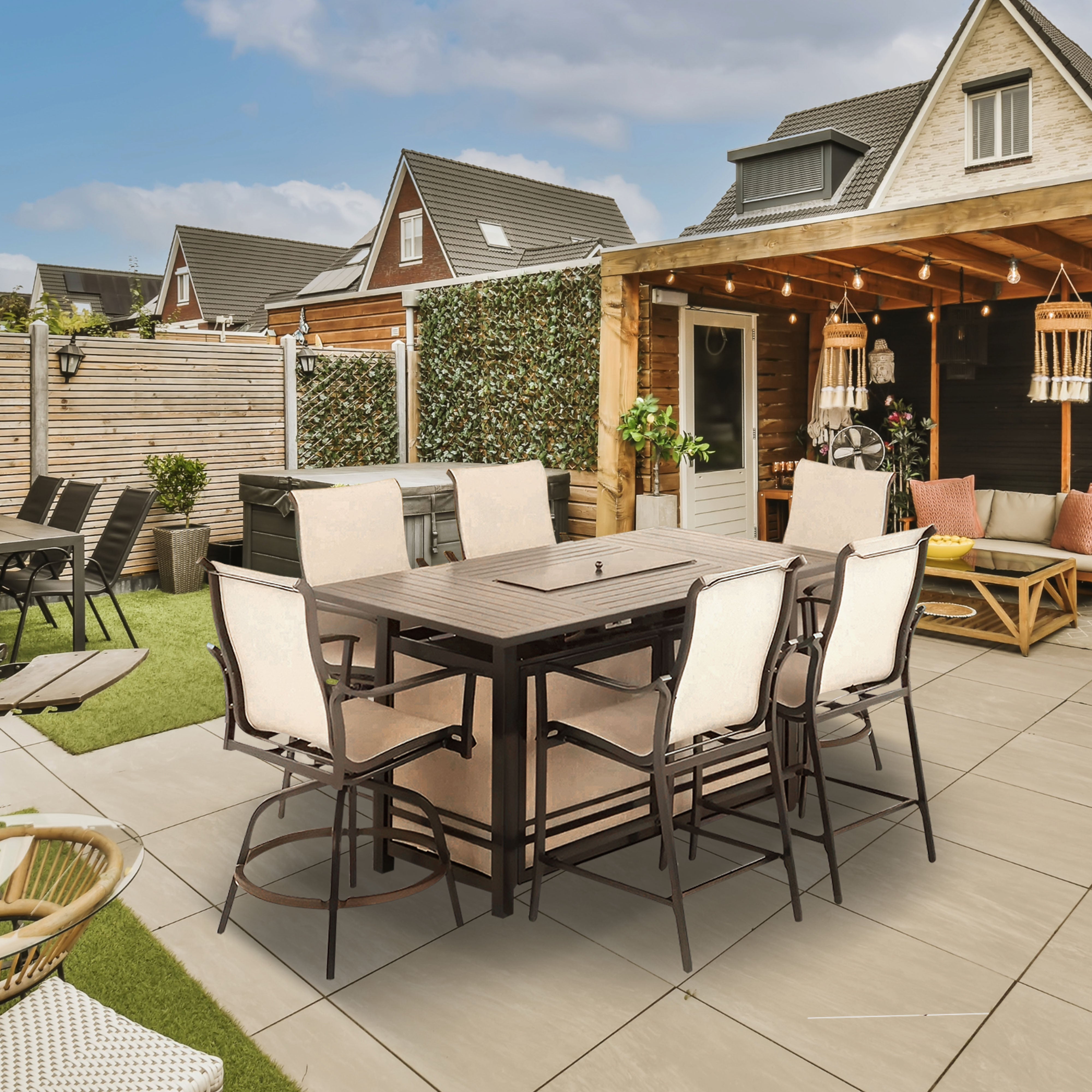 Four Seasons Courtyard Manhattan 6 Piece Patio High Chair Dining Furniture, Gray - VMInnovations