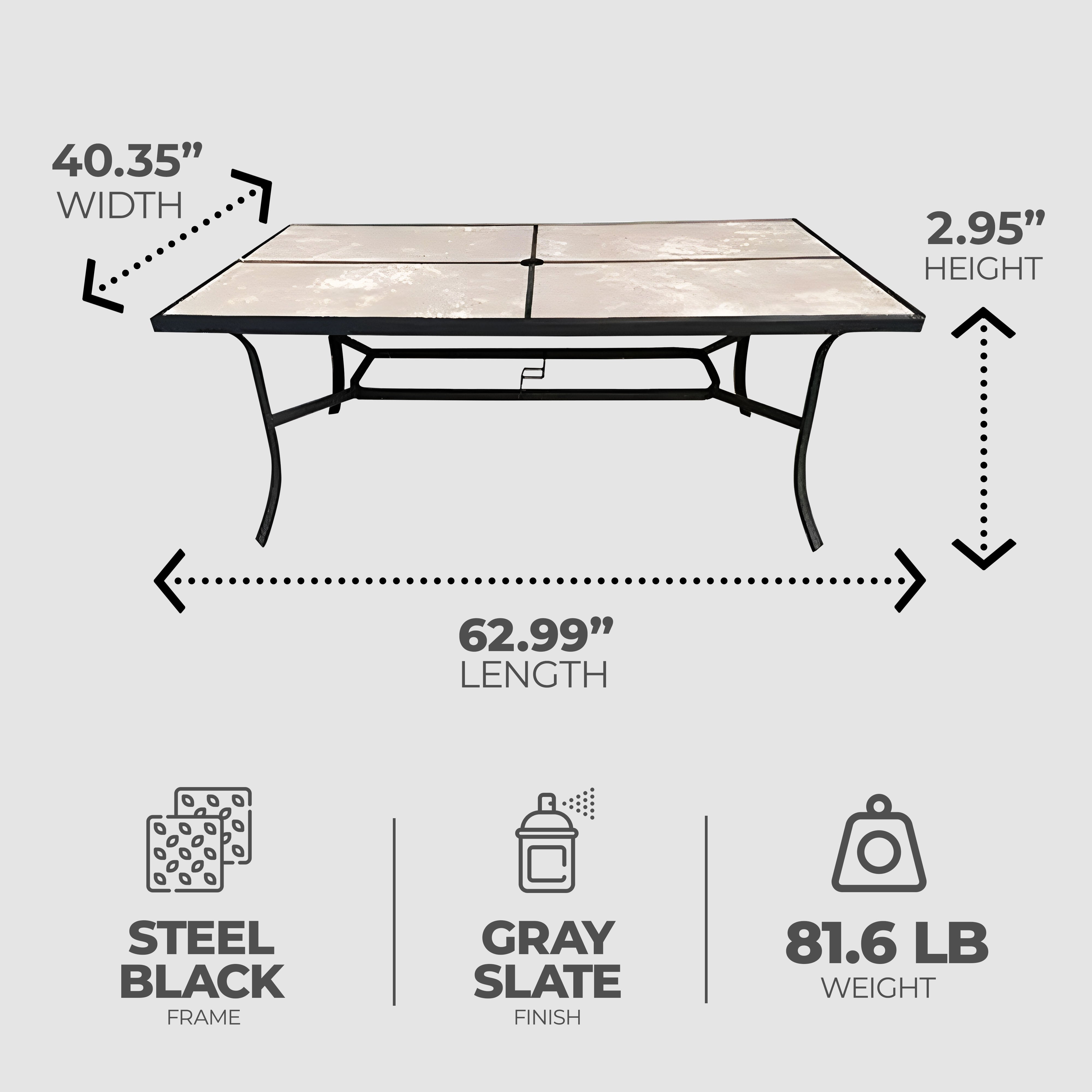 Four Seasons Courtyard Campton 70" Hills Dining Table with Slate Finish (Used)