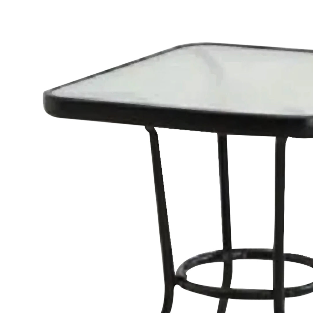 Four Seasons Courtyard Sunny Isles Tempered Glass Top Patio Dining Table, Black