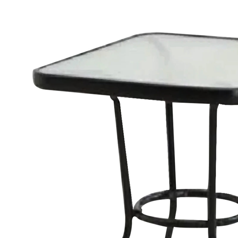 Four Seasons Courtyard Tempered Glass Top Patio Dining Table, Black (Open Box)