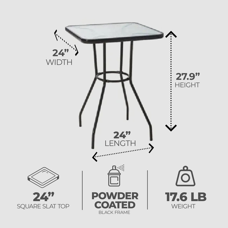 Four Seasons Courtyard Tempered Glass Top Patio Dining Table, Black (Open Box)