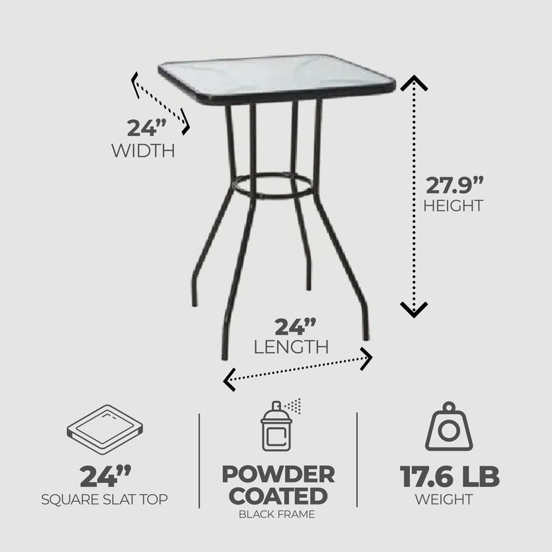 Four Seasons Courtyard Sunny Isles Tempered Glass Top Patio Table, Black (Used)