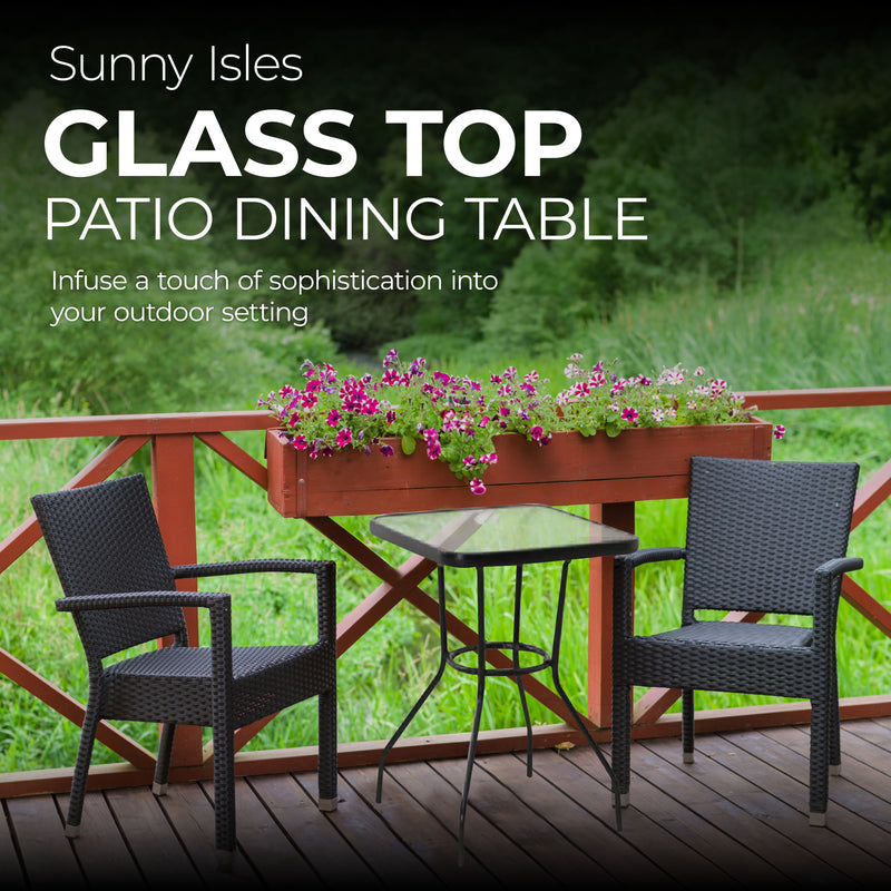 Four Seasons Courtyard Sunny Isles Tempered Glass Top Patio Table, Black (Used)