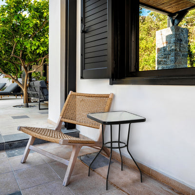 Four Seasons Courtyard Sunny Isles Tempered Glass Top Patio Table, Black (Used) - VMInnovations