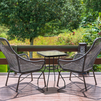 Four Seasons Courtyard Sunny Isles Tempered Glass Top Patio Table, Black (Used) - VMInnovations
