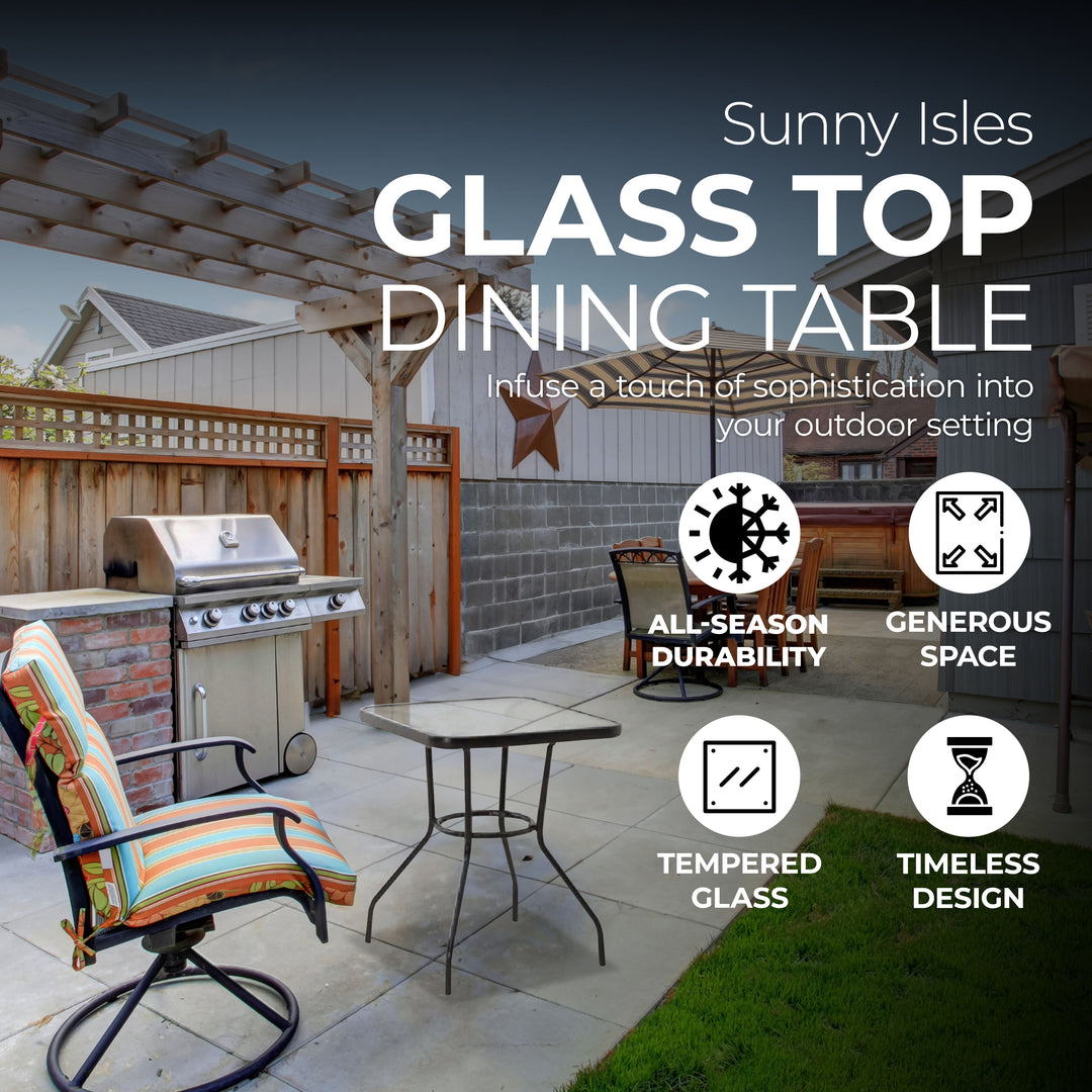 Four Seasons Courtyard Sunny Isle Glass Top Dining Table with Tempered Glass