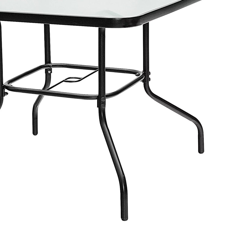 Four Seasons Courtyard Tempered Glass Top Patio Dining Table, Black (Open Box)