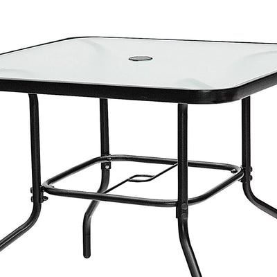 Four Seasons Courtyard Sunny Tempered Glass Top Patio Dining Table, Black (Used) - VMInnovations