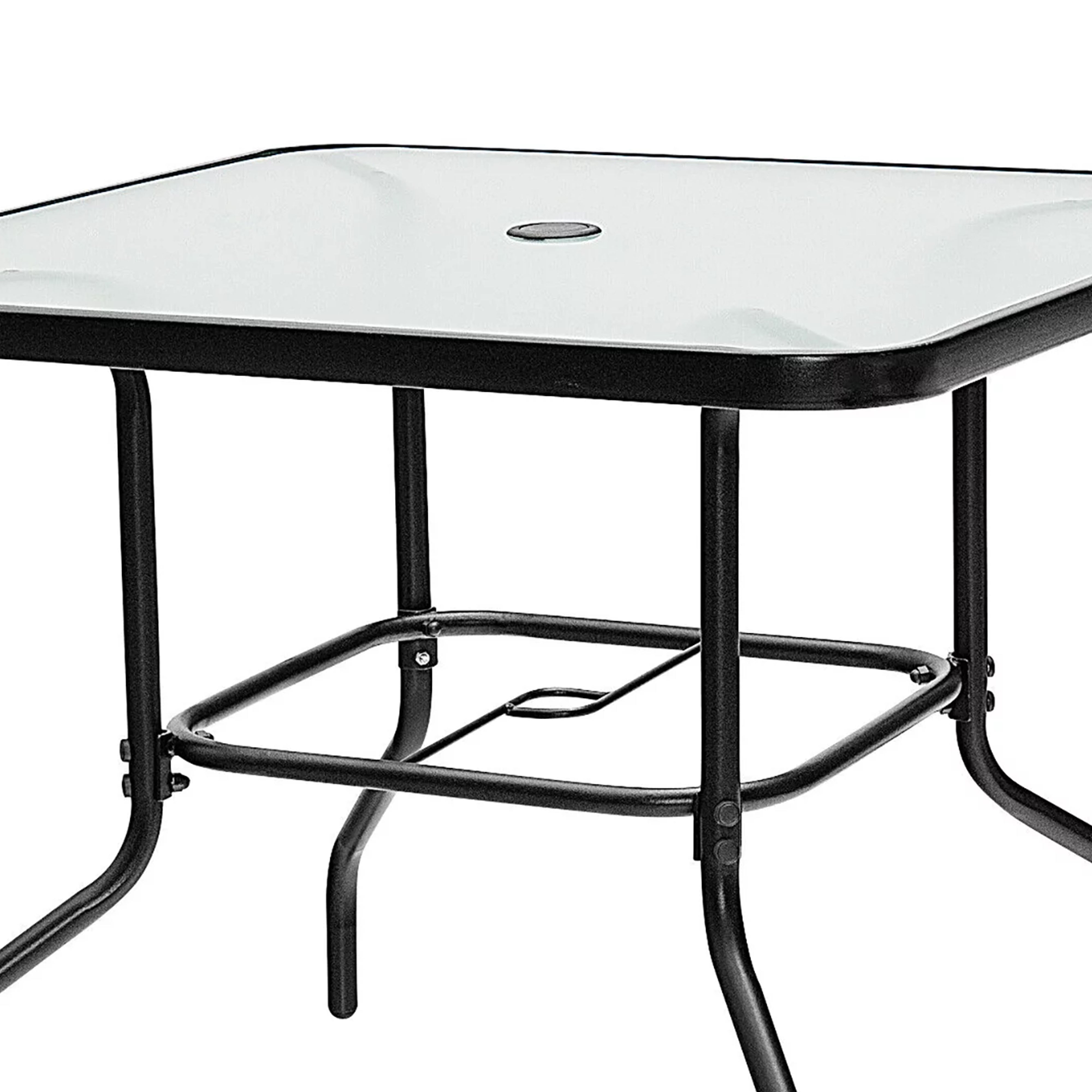 Four Seasons Courtyard Sunny Tempered Glass Top Patio Dining Table, Black (Used) - VMInnovations