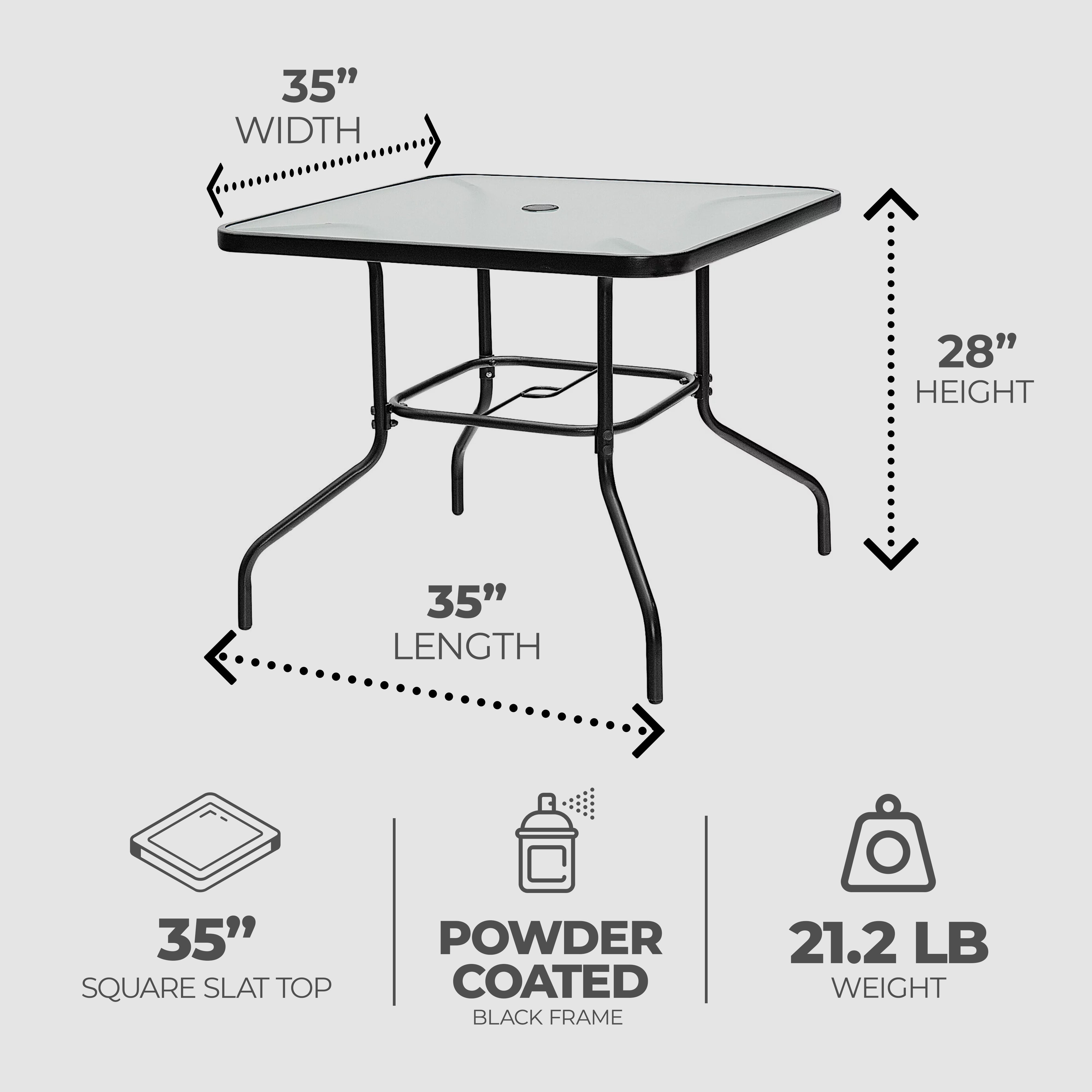 Four Seasons Courtyard Sunny Tempered Glass Top Patio Dining Table, Black (Used) - VMInnovations