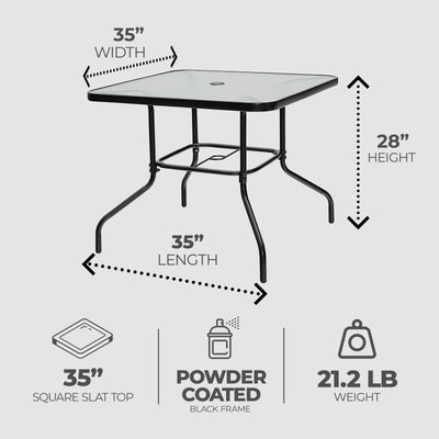 Four Seasons Courtyard Sunny Isles Tempered Glass Top Patio Dining Table, Black