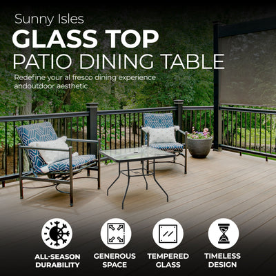 Four Seasons Courtyard Sunny Tempered Glass Top Patio Dining Table, Black (Used) - VMInnovations